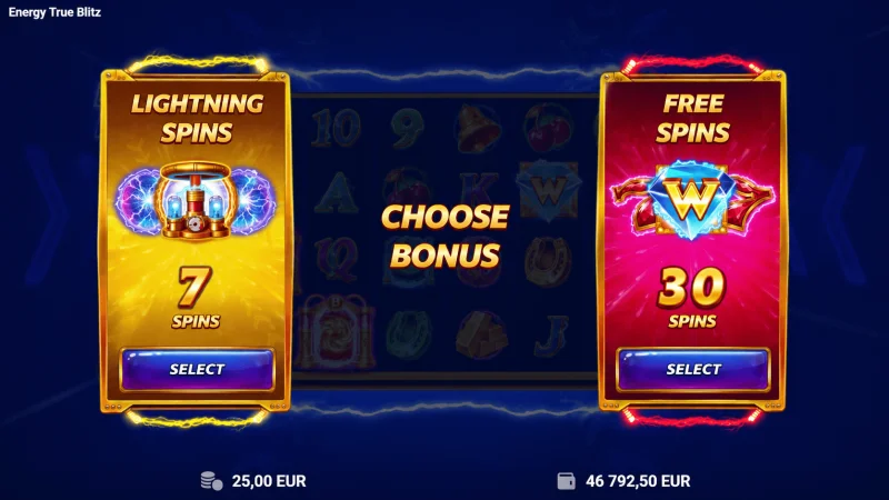 Energy True Blitz - Lightning Spins के विकल्प का चयन